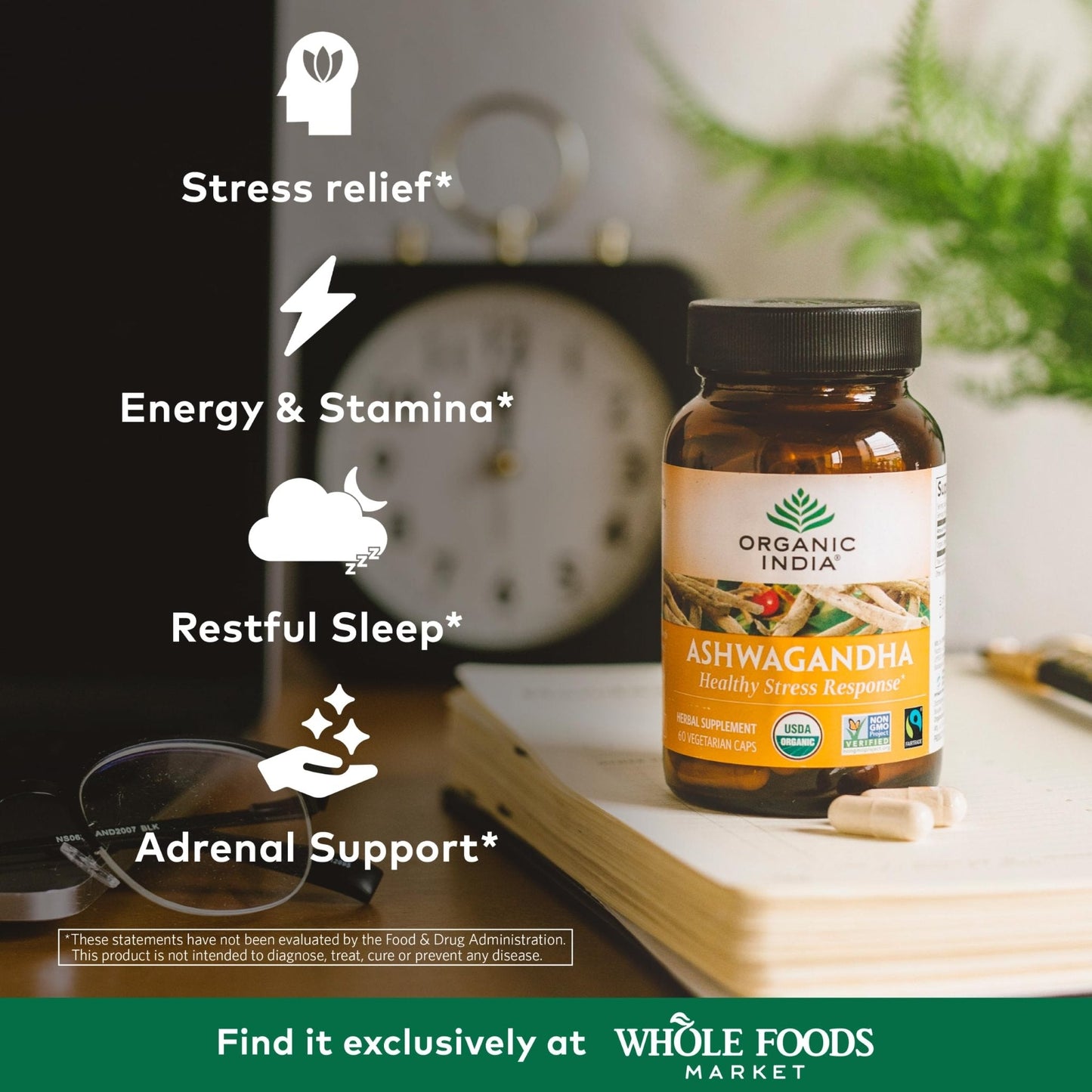 ORGANIC INDIA Ashwagandha Capsules - Organic Ashwagandha Supplement - Vegan Ashwagandha Root, Gluten-Free, Kosher, Non-GMO, Supports Stress Relief, Energy, and Sleep - 60 Capsules - Maple Wellness Supplements