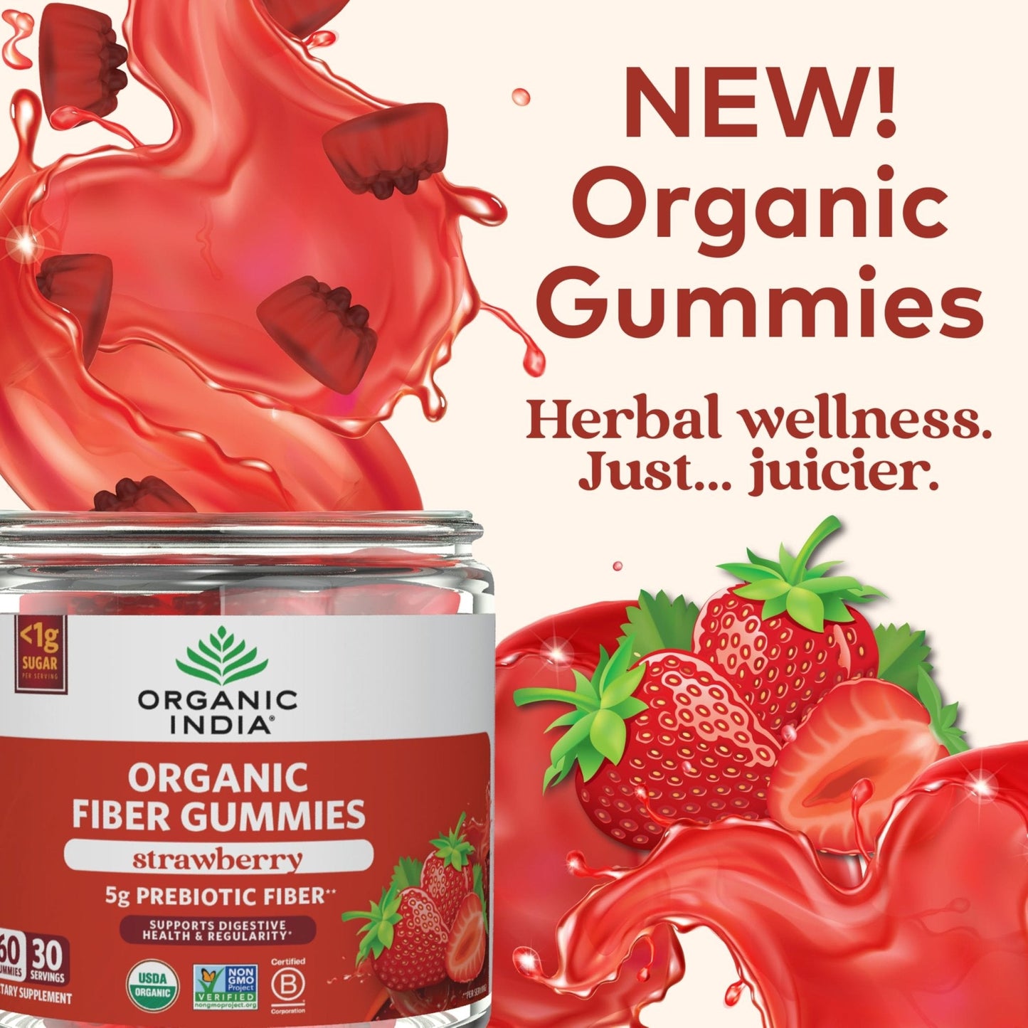 ORGANIC INDIA Fiber Gummies for Adults - Prebiotic Fiber, Dietary Supplement, Digestive Health for Men & Women, Vegan, Low Sugar - Maple Wellness Supplements