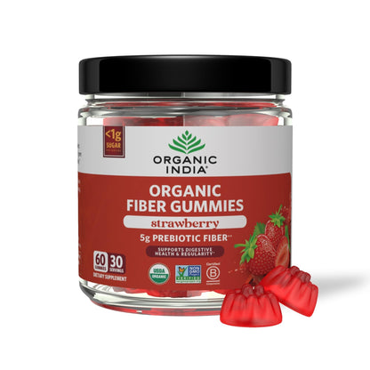 ORGANIC INDIA Fiber Gummies for Adults - Prebiotic Fiber, Dietary Supplement, Digestive Health for Men & Women, Vegan, Low Sugar - Maple Wellness Supplements
