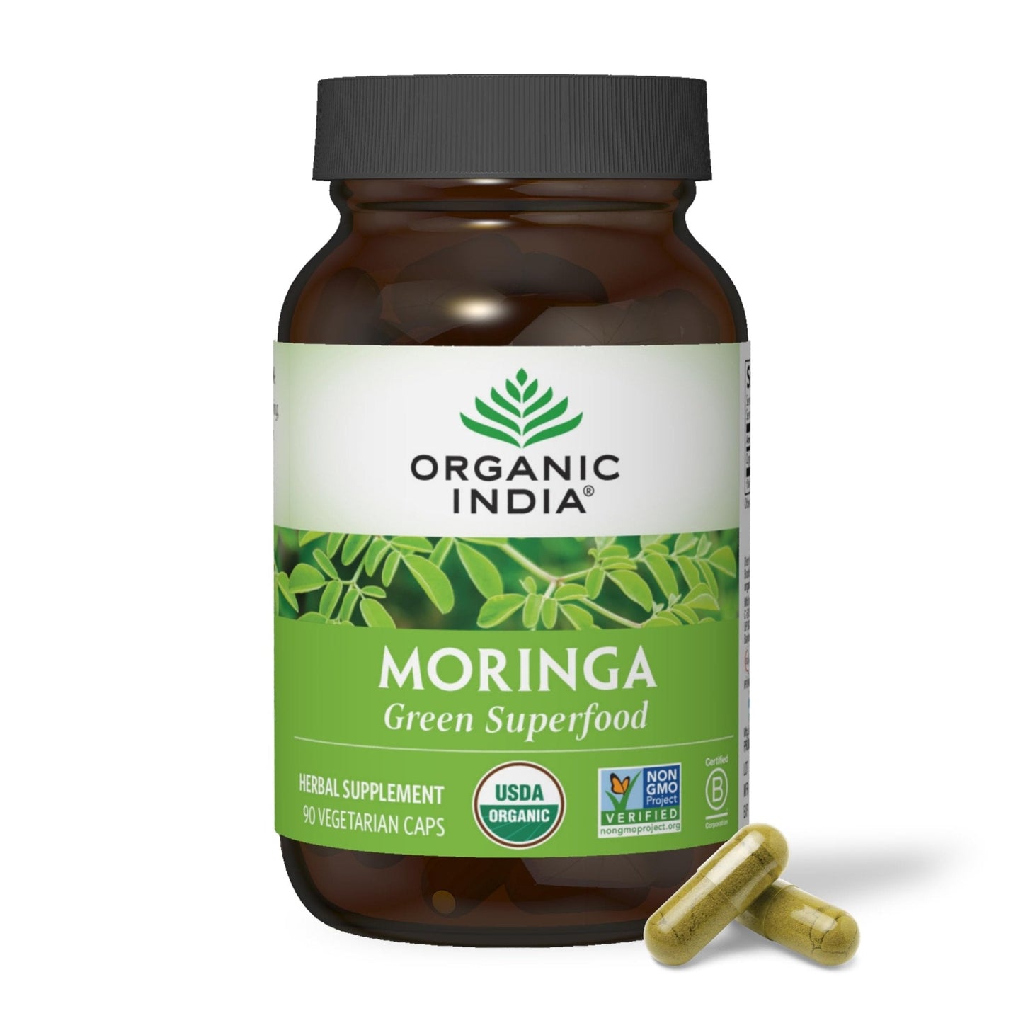 ORGANIC INDIA Moringa Herbal Supplement - Green Superfood, Nutrient Dense, Pure Plant Protein, Vitamin A, E, K, Iron, Calcium, Fiber, Vegan - Maple Wellness Supplements