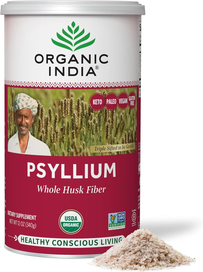 ORGANIC INDIA Psyllium Herbal Powder - Whole Husk Fiber, Vegan, Gluten-Free, USDA Certified Organic, Non-GM - Maple Wellness Supplements
