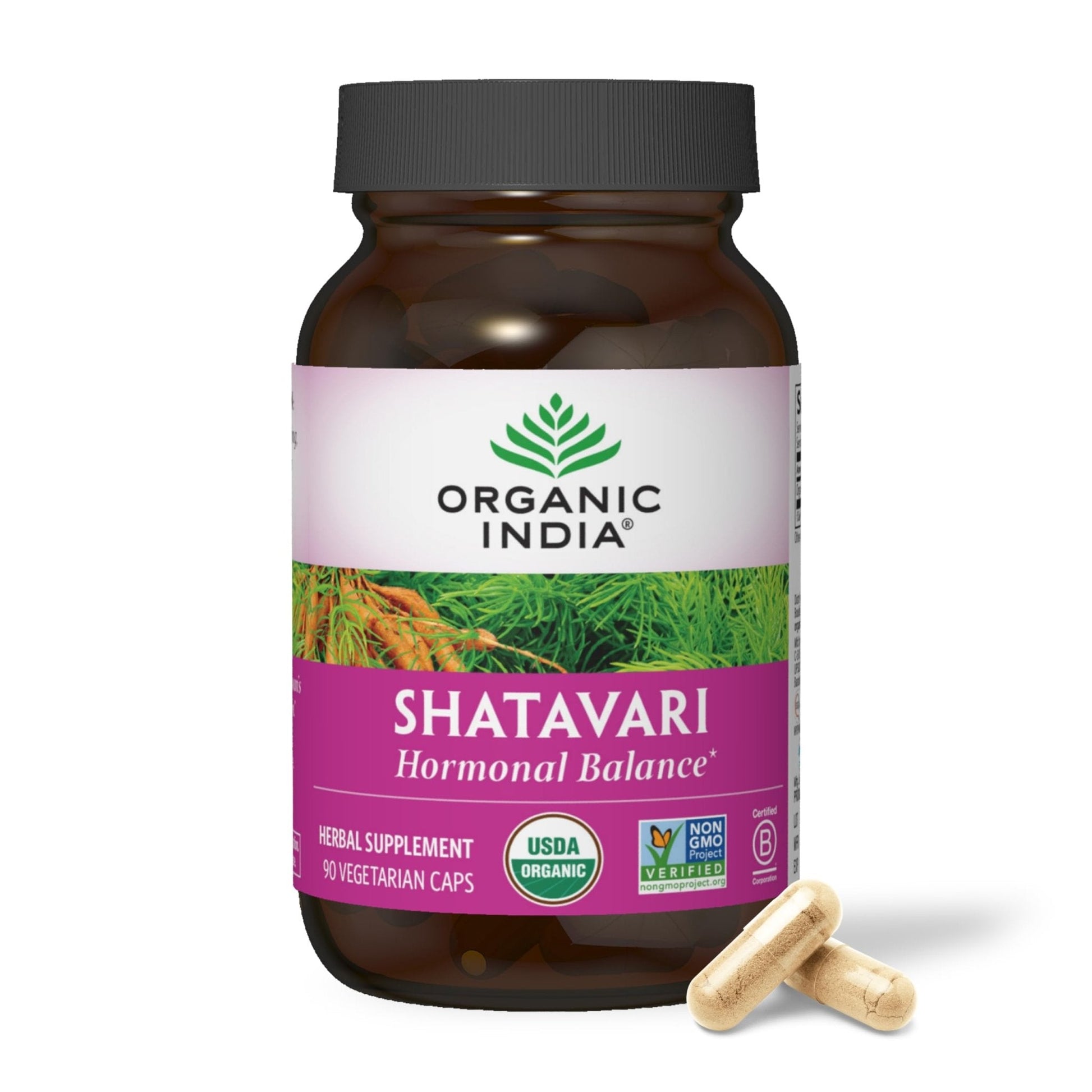 ORGANIC INDIA Shatavari Herbal Supplement - Supports Hormonal Balance, Immune and Inflammatory Response, Vegan, Gluten-Free, USDA Organic, Supports Reproductive Health - 90 Capsules - Maple Wellness Supplements