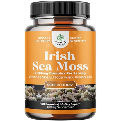Organic Irish SeaMoss Capsules - Sea Moss and Bladderwrack Capsules with Burdock - Maple Wellness Supplements