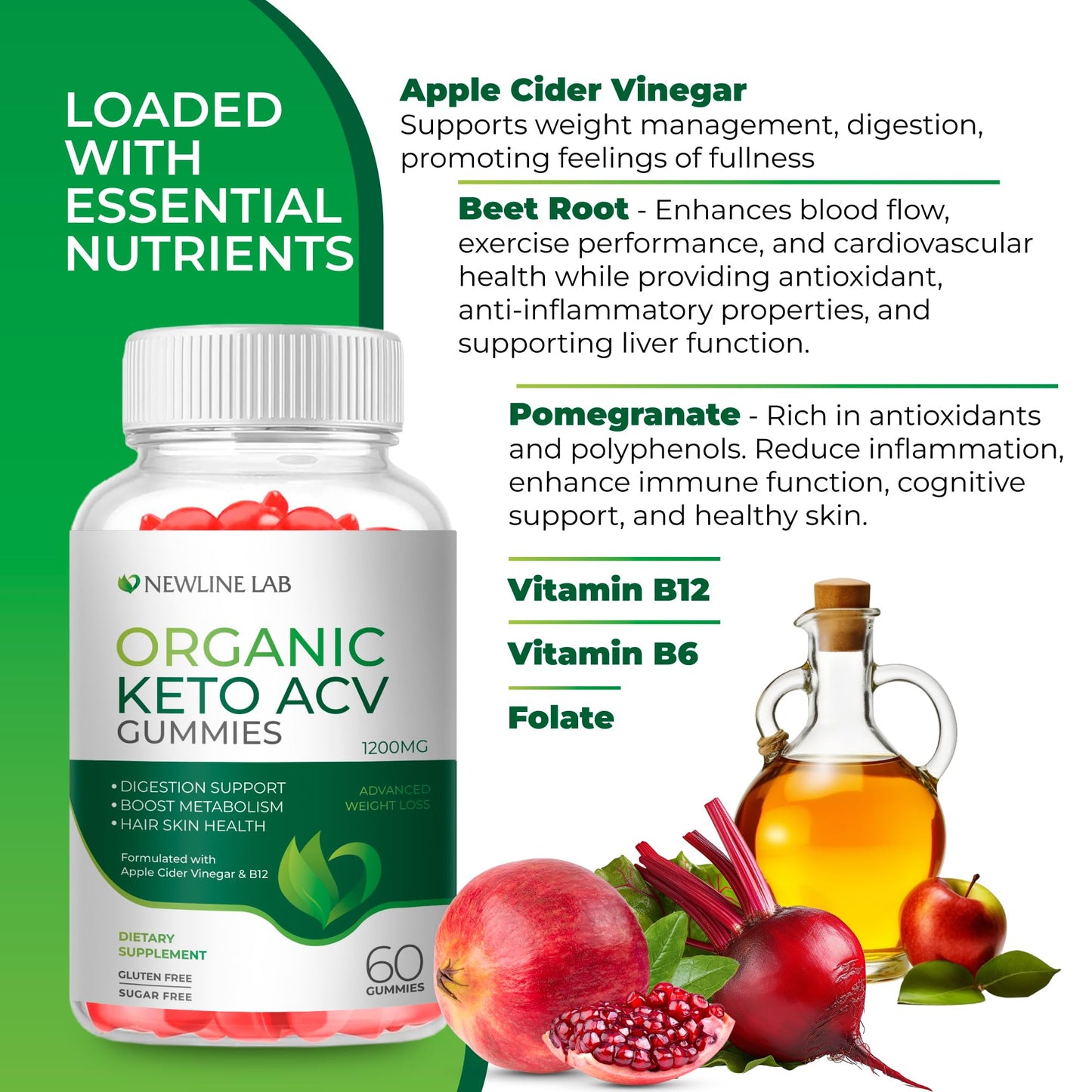 Organic Keto ACV Gummies for Advanced Weight Loss Fat Burn - Sugar Gluten Free Apple - Maple Wellness Supplements