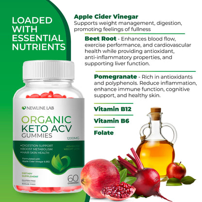 Organic Keto ACV Gummies for Advanced Weight Loss Fat Burn - Sugar Gluten Free Apple - Maple Wellness Supplements