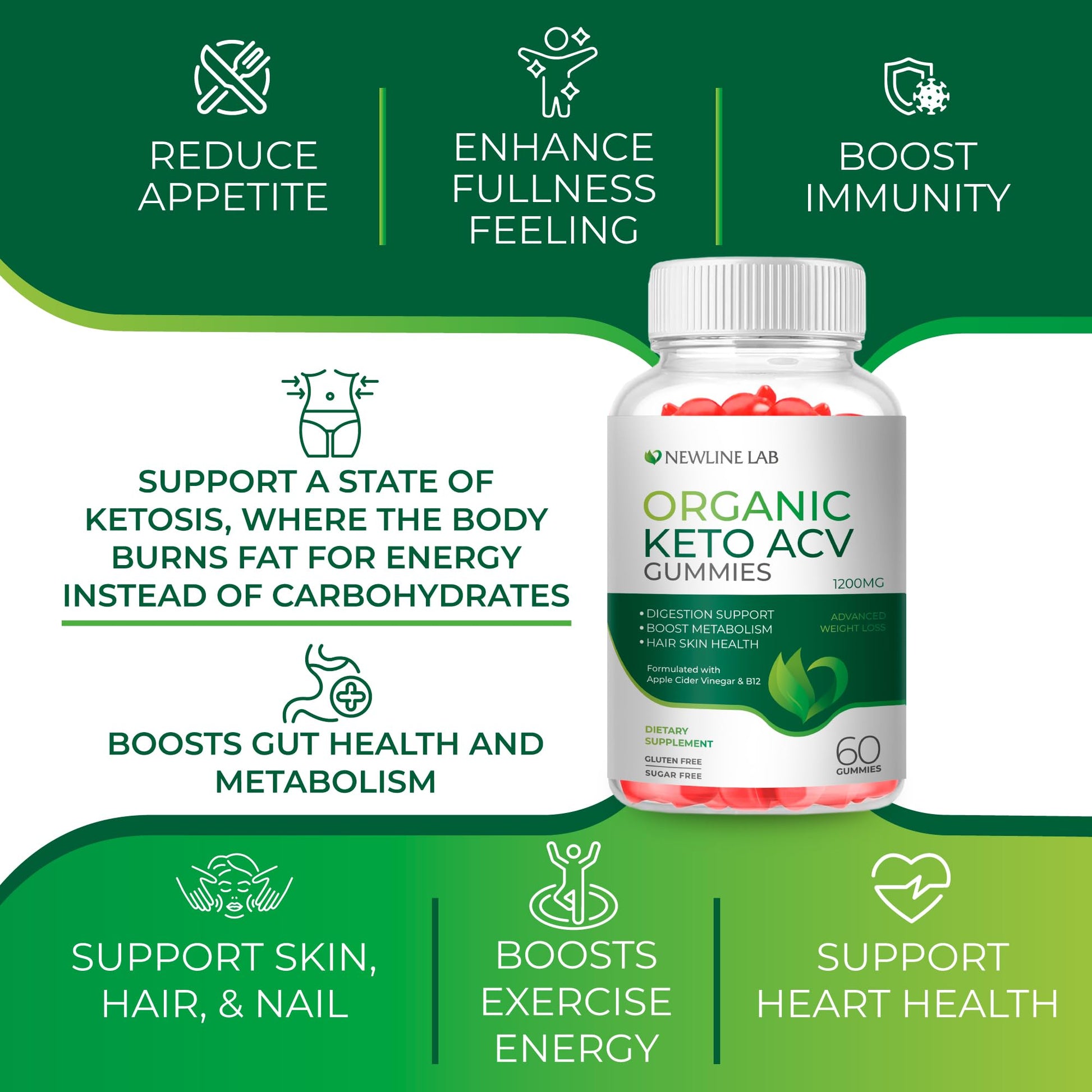 Organic Keto ACV Gummies for Advanced Weight Loss Fat Burn - Sugar Gluten Free Apple - Maple Wellness Supplements