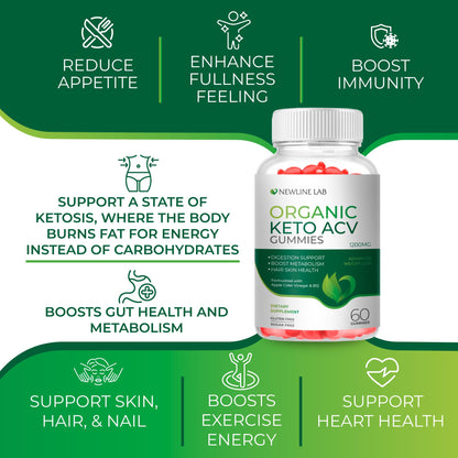 Organic Keto ACV Gummies for Advanced Weight Loss Fat Burn - Sugar Gluten Free Apple - Maple Wellness Supplements