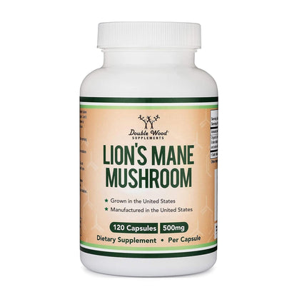 Organic Lions Mane Mushroom Capsules (120 Count), for Focus Support and Immune Health, Third Party Tested and Grown in The USA - by Double Wood - Maple Wellness Supplements