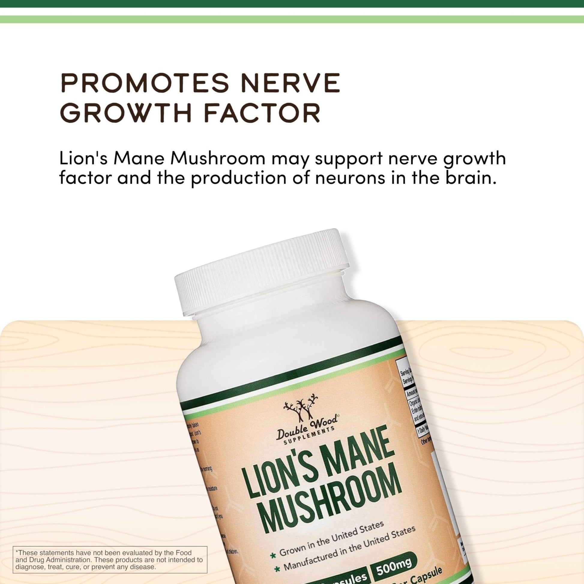 Organic Lions Mane Mushroom Capsules (120 Count), for Focus Support and Immune Health, Third Party Tested and Grown in The USA - by Double Wood - Maple Wellness Supplements