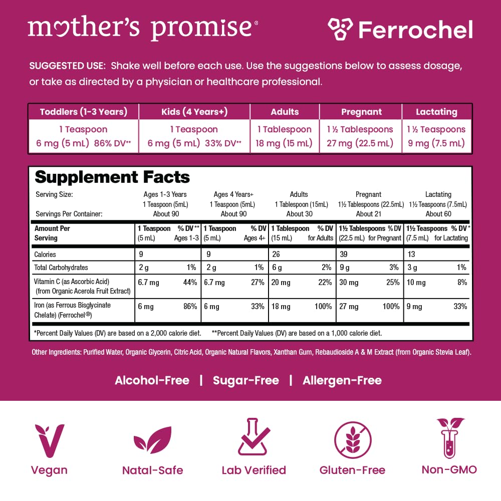 Organic Liquid Iron Supplement for Women, Men & Kids with Vitamin C | Sugar Free Natural Berry Flavor Non Constipating Vegan Ferrochel - Maple Wellness Supplements