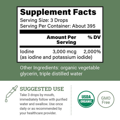 Organic Lugol's Iodine, Iodine and Potassium Iodide 2% Solution 3000 mcg - Liquid Supplement Drops for Thyroid Support for Women & Men, Metabolism Health - Maple Wellness Supplements