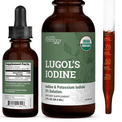 Organic Lugol's Iodine, Iodine and Potassium Iodide 2% Solution 3000 mcg - Liquid Supplement Drops for Thyroid Support for Women & Men, Metabolism Health - Maple Wellness Supplements