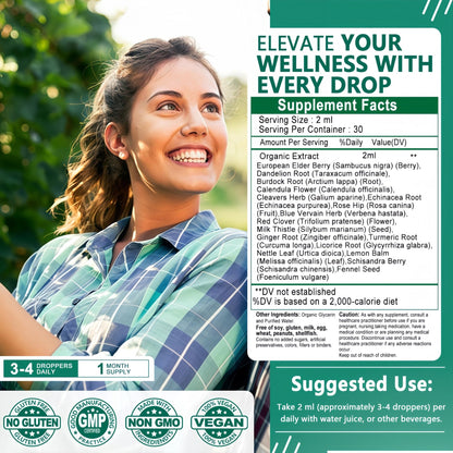 Organic Lymphatic Drainage Drops | 17-in-1 Lymphatic Drainage Supplement | Echinacea,Elderberry,Dandelion | High Absorption Liposomal Lymphatic Drainage for Immune Support,Lymph Cleanse&Detox,2 fl oz - Maple Wellness Supplements