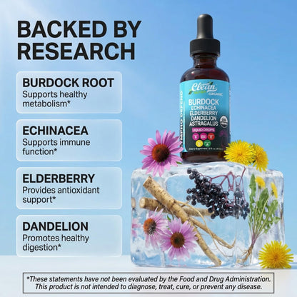 Organic Lymphatic Drainage Supplement | Lymphatic Support Drops | Burdock Root Echinacea Elderberry Dandelion Astragalus Milk Thistle Sea Moss Red Clover - Maple Wellness Supplements