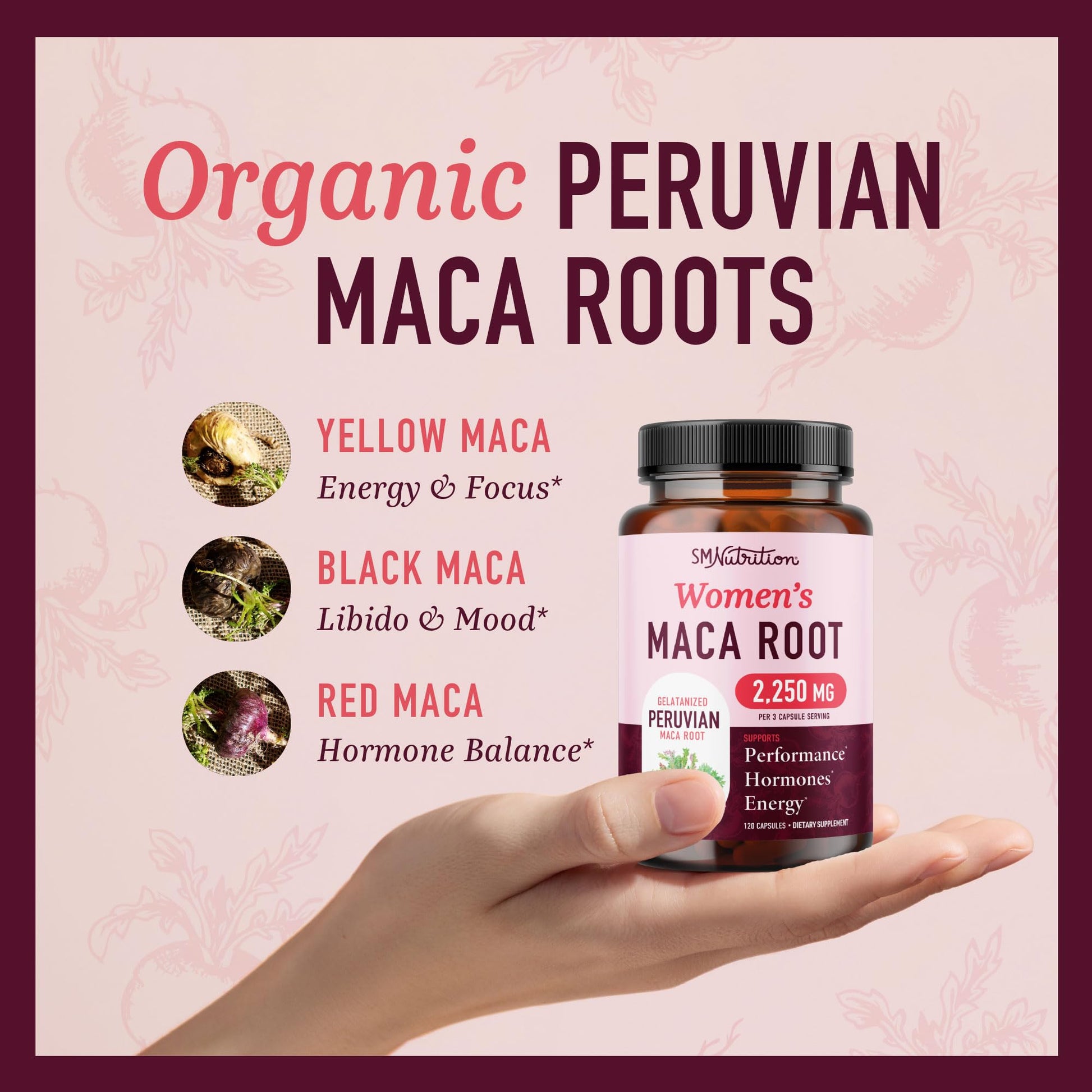 Organic Maca Root Capsules for Women | Peruvian Maca 2250MG Extra Strength | Red, Black & Yellow Root Powder with Black Pepper | Herbal Supplement - Maple Wellness Supplements