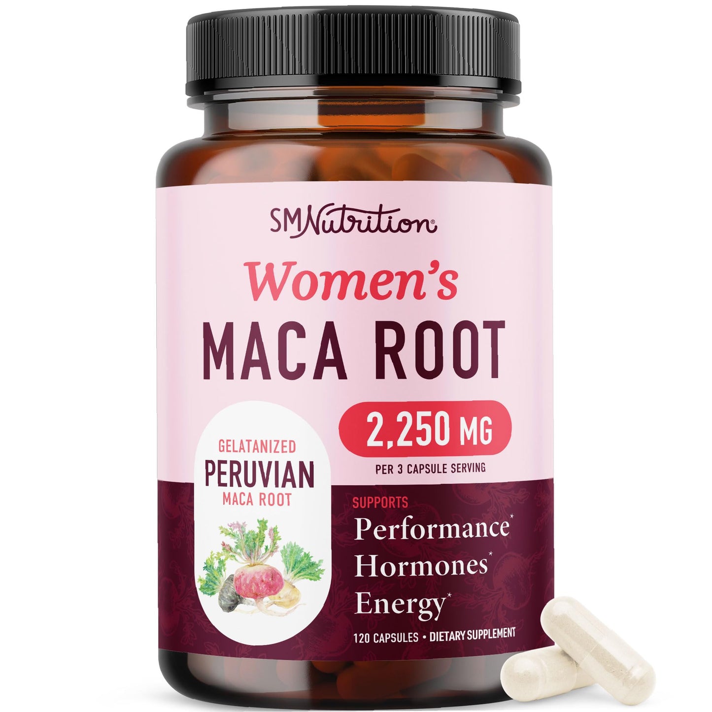 Organic Maca Root Capsules for Women | Peruvian Maca 2250MG Extra Strength | Red, Black & Yellow Root Powder with Black Pepper | Herbal Supplement - Maple Wellness Supplements