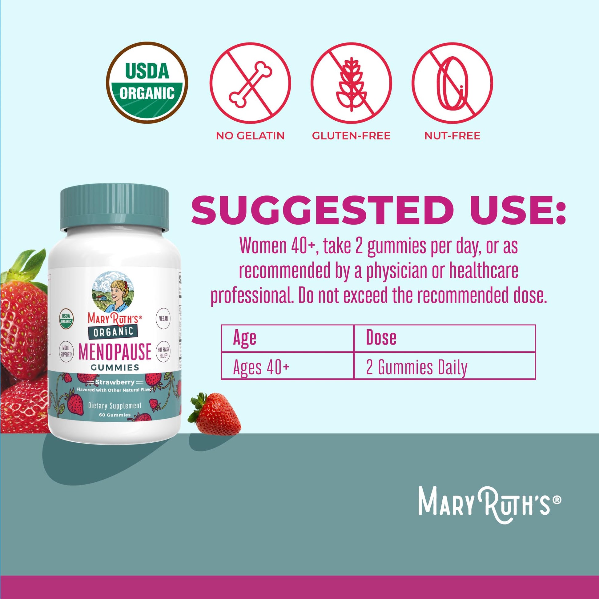 Organic Menopause Gummies by MaryRuth's | Menopause Supplements for Women | Mood Support | Hot Flash Relief | Maca Root | Black Cohosh | USDA Organic | Non-GMO | Vegan | 30 Servings - Maple Wellness Supplements