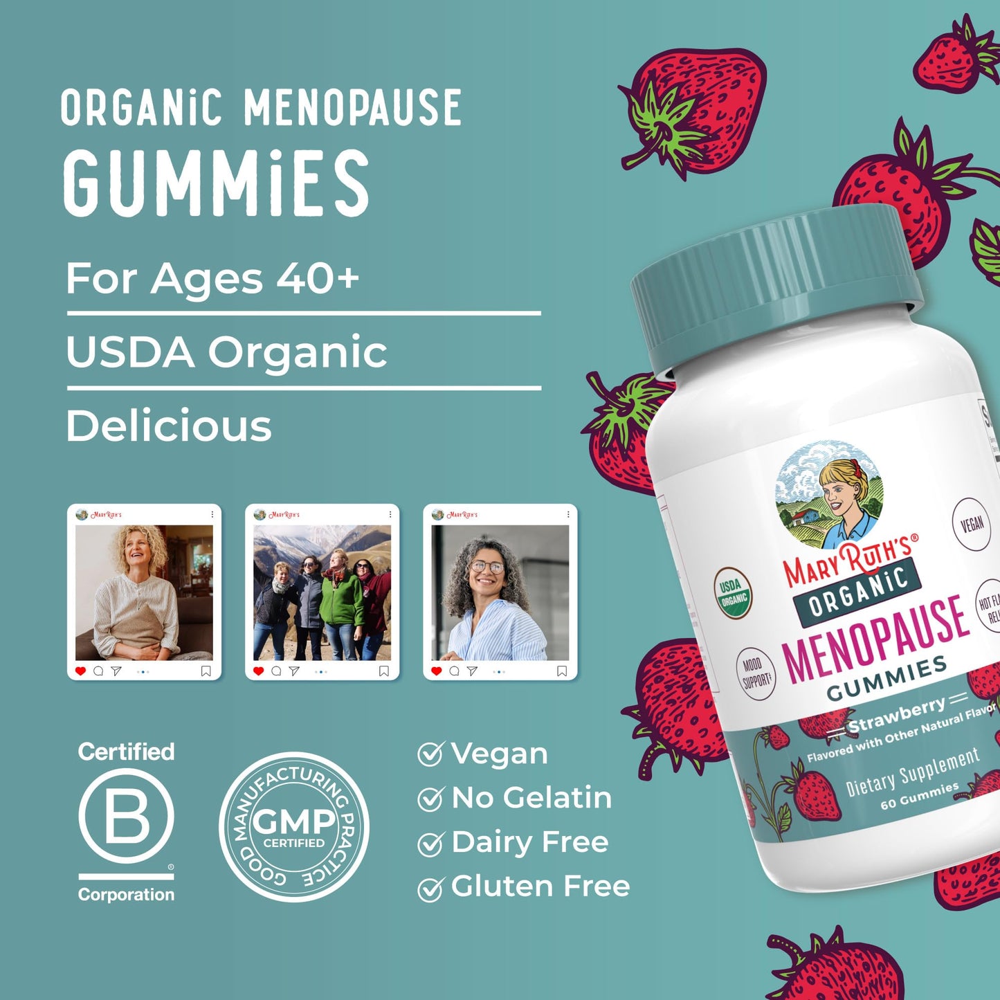 Organic Menopause Gummies by MaryRuth's | Menopause Supplements for Women | Mood Support | Hot Flash Relief | Maca Root | Black Cohosh | USDA Organic | Non-GMO | Vegan | 30 Servings - Maple Wellness Supplements