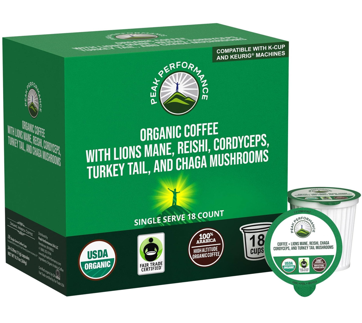 Organic Mushroom Coffee Pods with Lion's Mane, Reishi, Cordyceps, Turkey Tail, and Chaga Mushrooms. High Altitude, Low Acid, Smooth Tasting, Fair Trade, Instant Nootropic Coffee (Medium Roast Ground) - Maple Wellness Supplements