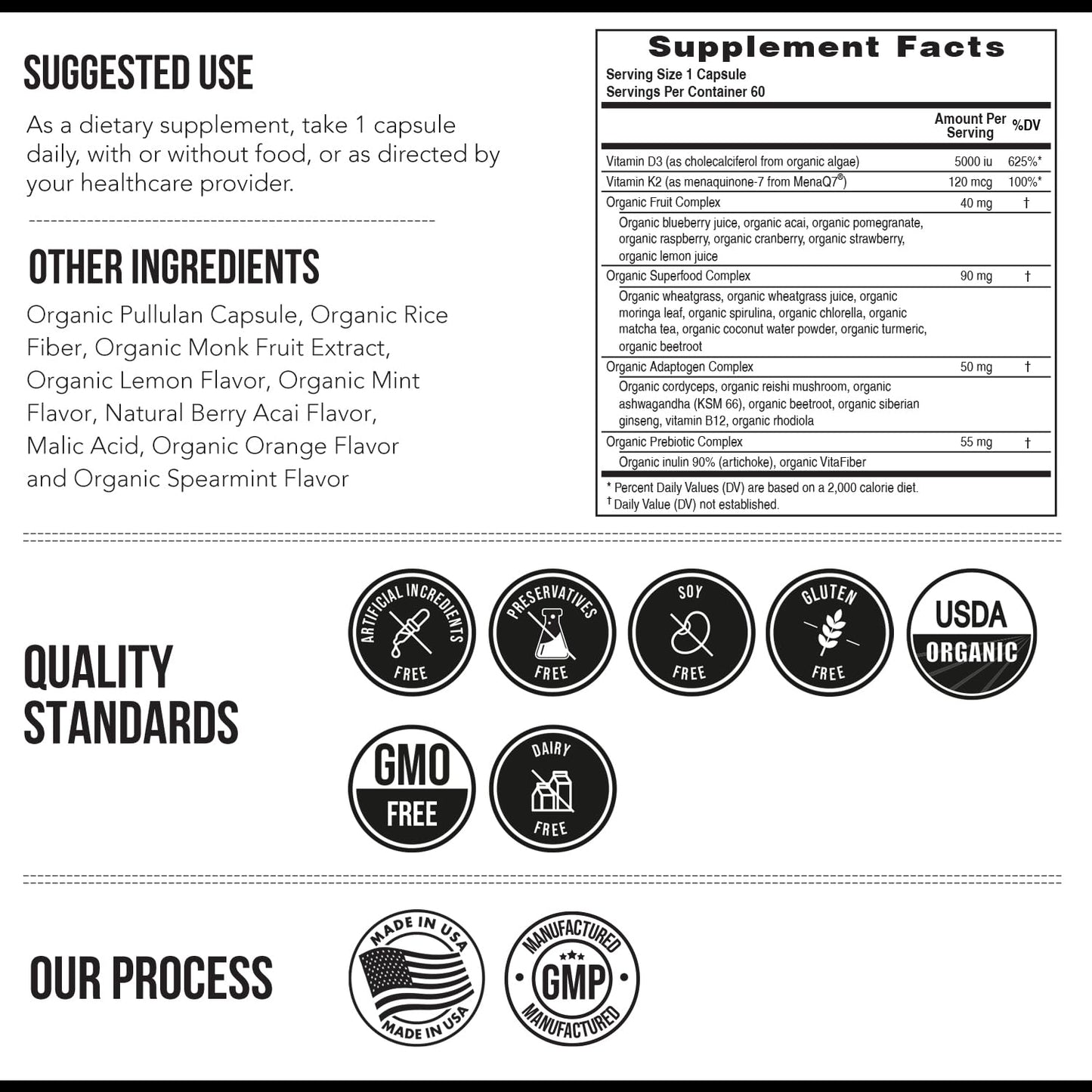 Organic Plant D3 + K2 | 5000 iu D3 + 120 mcg K2 as All-Trans MK7 from MenaQ7® - 100% Whole Food, Raw & Vegan | Enhanced Digestion with Prebiotic - Maple Wellness Supplements