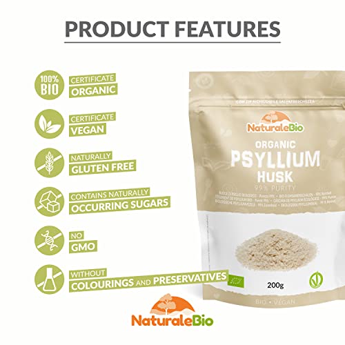 Organic Psyllium Husk - 99% Purity - 200g. Pure & Natural Psyllium Seed Husks - Maple Wellness Supplements