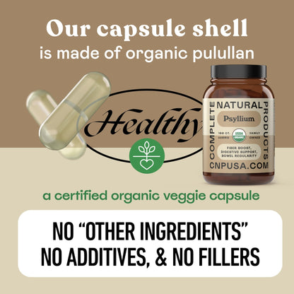 Organic Psyllium Husk Capsules 660mg - Fiber Caps Supplement, Psyllium Capsules for Digestive Regularity, Colon Cleanse Support, Unflavored Whole - Maple Wellness Supplements