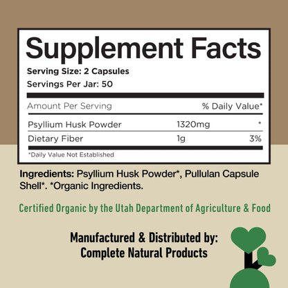 Organic Psyllium Husk Capsules 660mg - Fiber Caps Supplement, Psyllium Capsules for Digestive Regularity, Colon Cleanse Support, Unflavored Whole - Maple Wellness Supplements