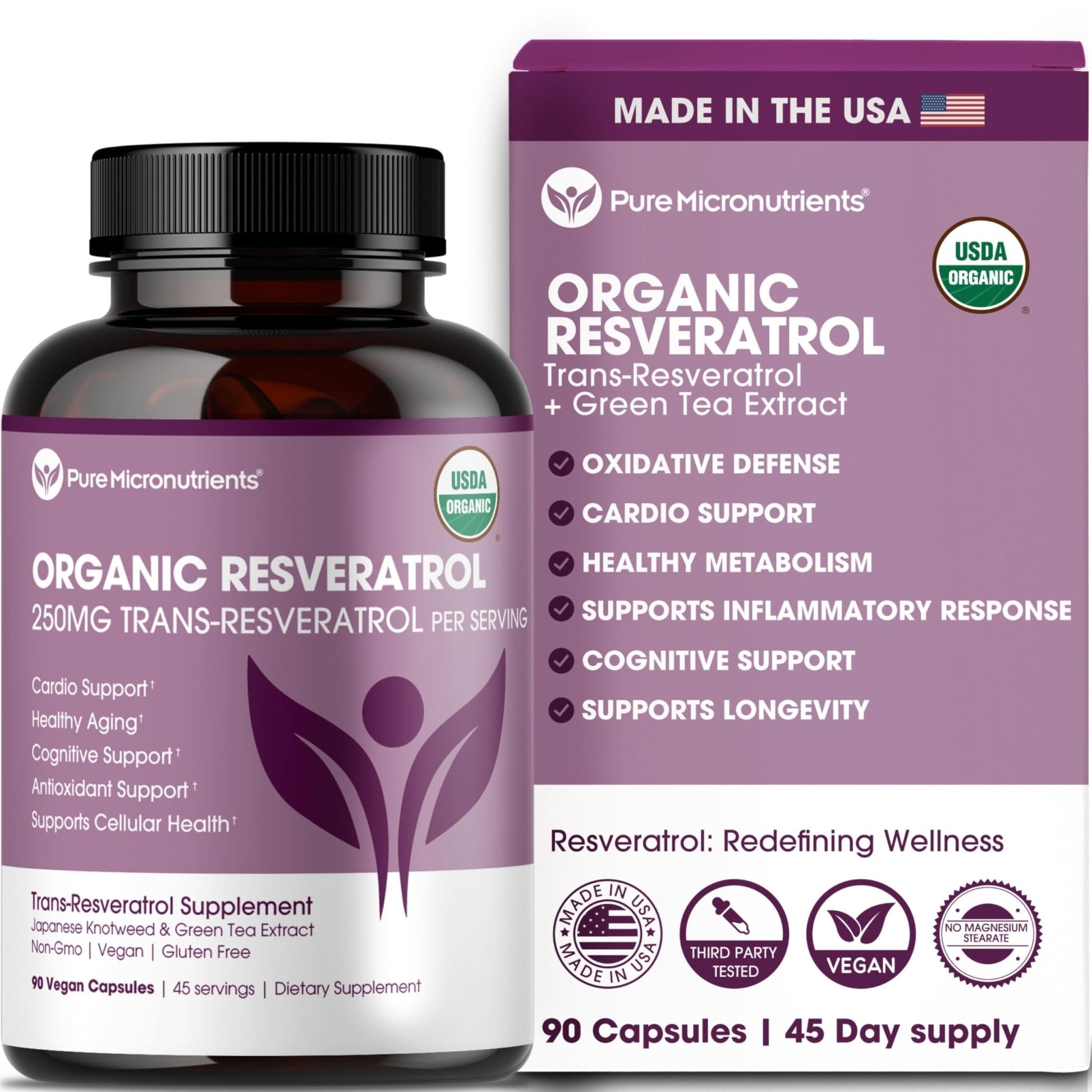 Organic Resveratrol Supplement – Trans-Resveratrol Capsules with Green Tea – Highly Purified & Bioavailable - Maple Wellness Supplements