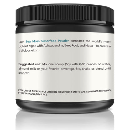 Organic Sea Moss Superfood Powder with Ashwagandha, Beet Root, and Maca - Maple Wellness Supplements