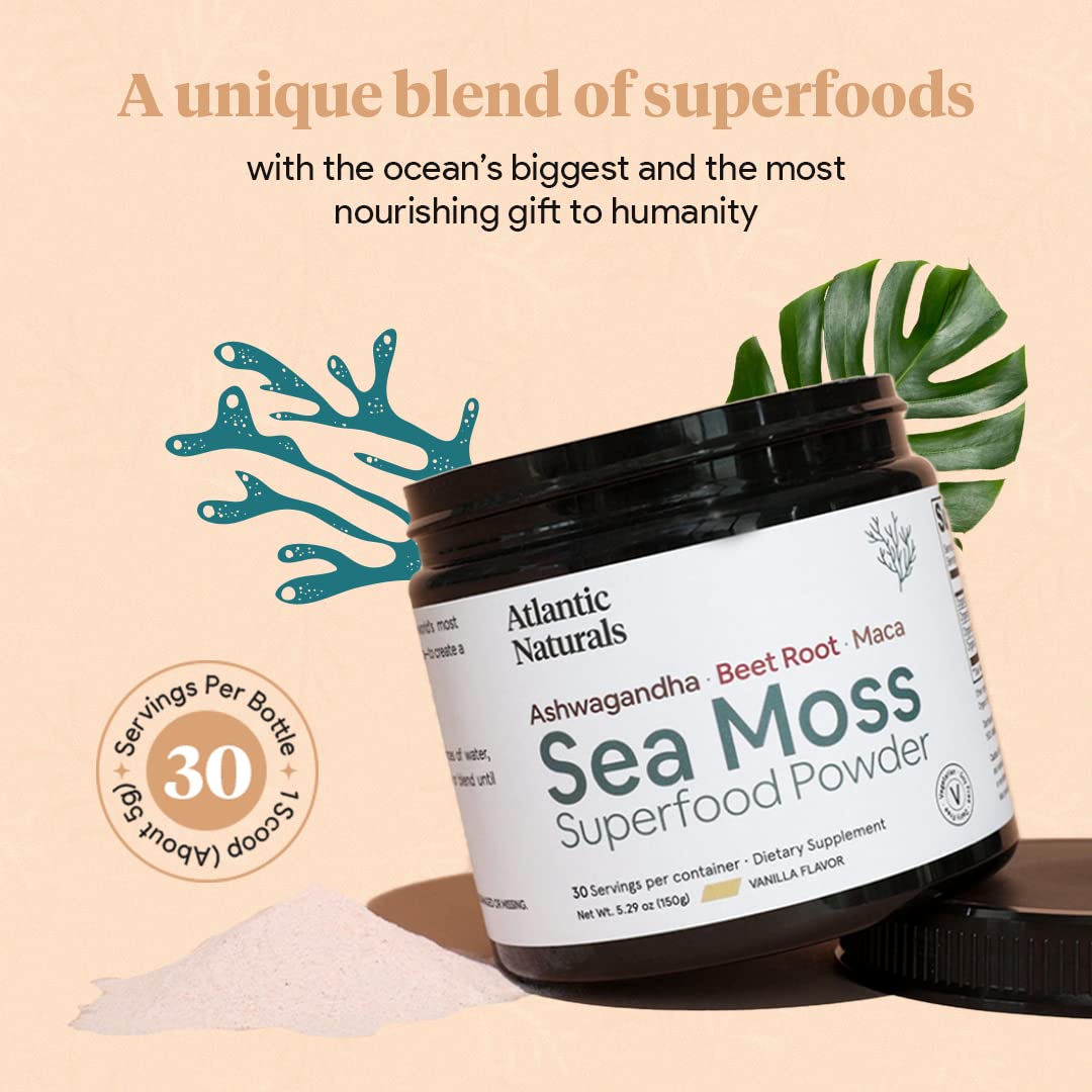 Organic Sea Moss Superfood Powder with Ashwagandha, Beet Root, and Maca - Maple Wellness Supplements