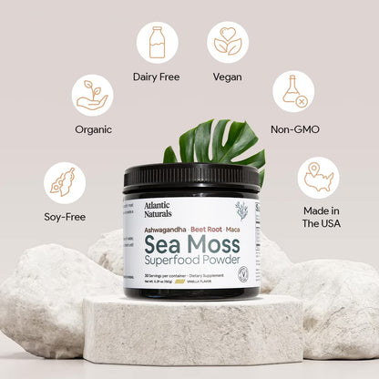 Organic Sea Moss Superfood Powder with Ashwagandha, Beet Root, and Maca - Maple Wellness Supplements