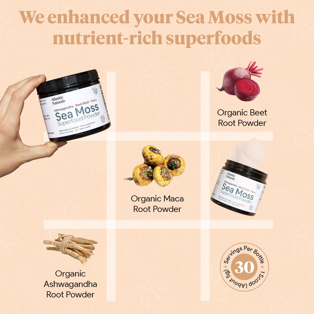Organic Sea Moss Superfood Powder with Ashwagandha, Beet Root, and Maca - Maple Wellness Supplements