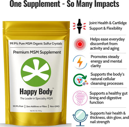 Organic Sulfur Crystals | 99.9% Pure MSM Crystals for Joint Support, Recovery, Hair, Skin & Nails | 90 Servings | 1 lb Bag - Maple Wellness Supplements