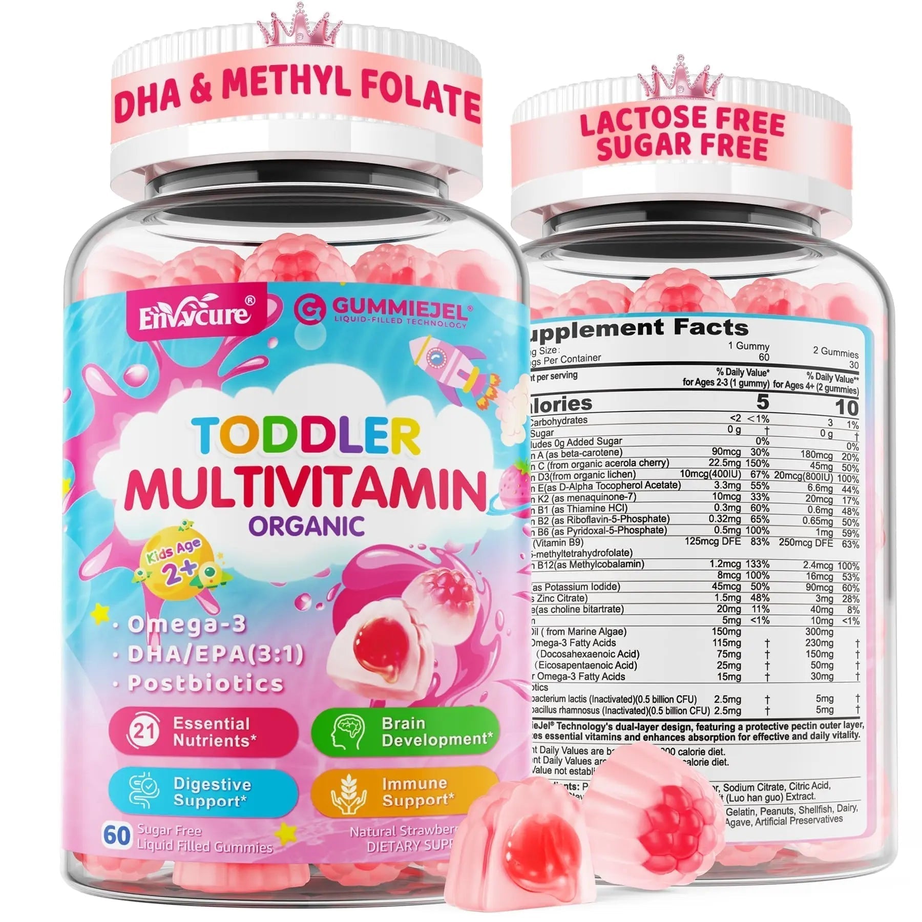 Organic Toddler Multivitamin Gummies + Omega-3 (DHA/EPA), Postbiotics | kids 2+ multivitamin | Vitamins A C D3 Methyl B12 Folate Zinc - Maple Wellness Supplements