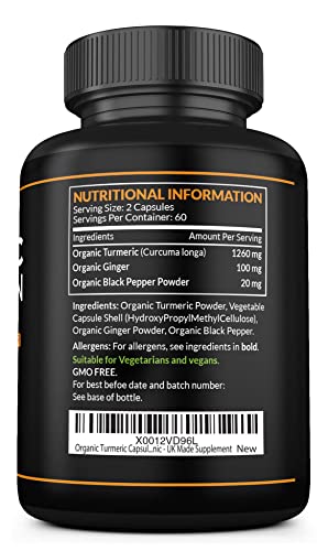 Organic Turmeric Capsules High Strength and Black Pepper with Active Curcumin - Maple Wellness Supplements