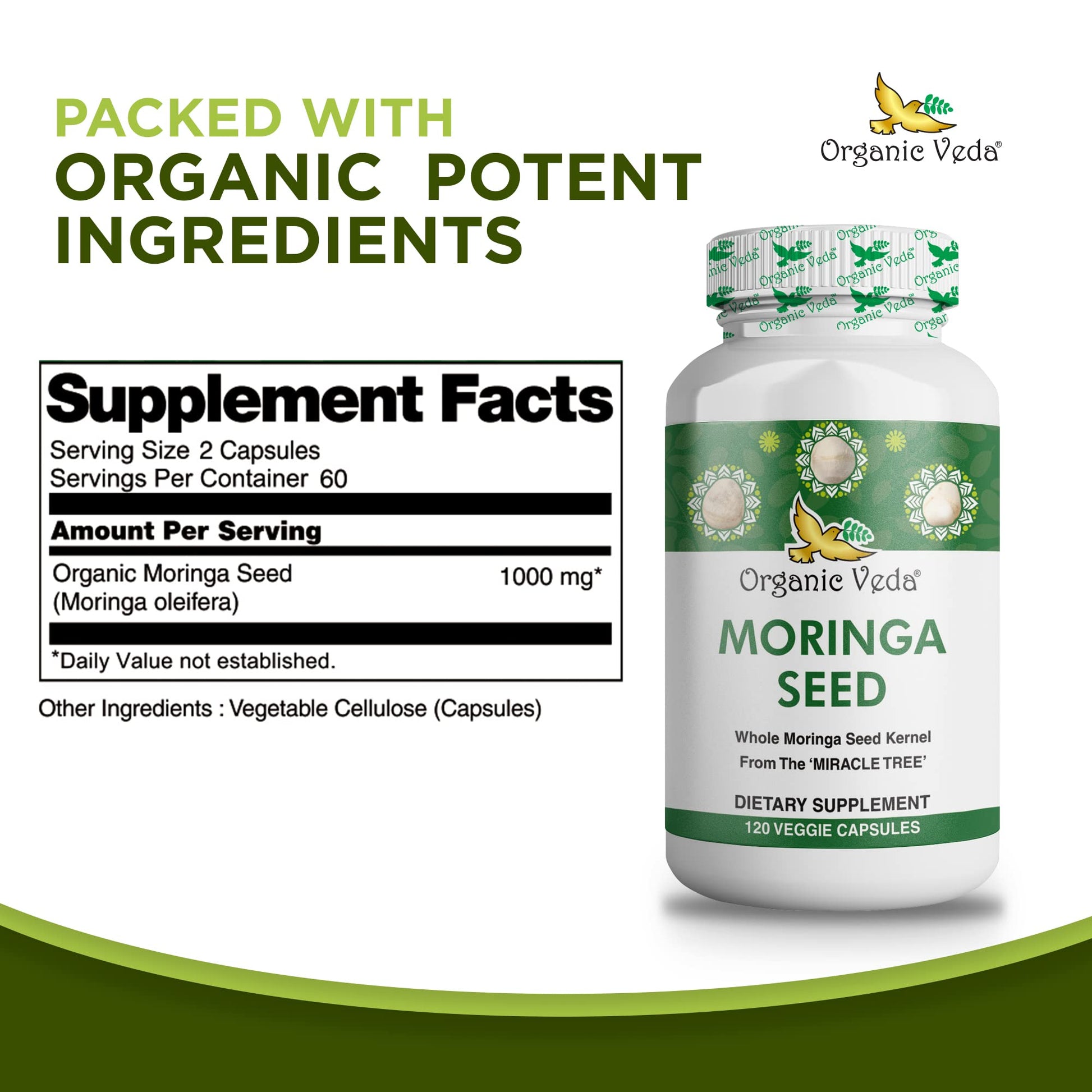 Organic Veda Moringa Seed Capsules - Pure Organic Moringa Capsules Seed Powder - Maple Wellness Supplements