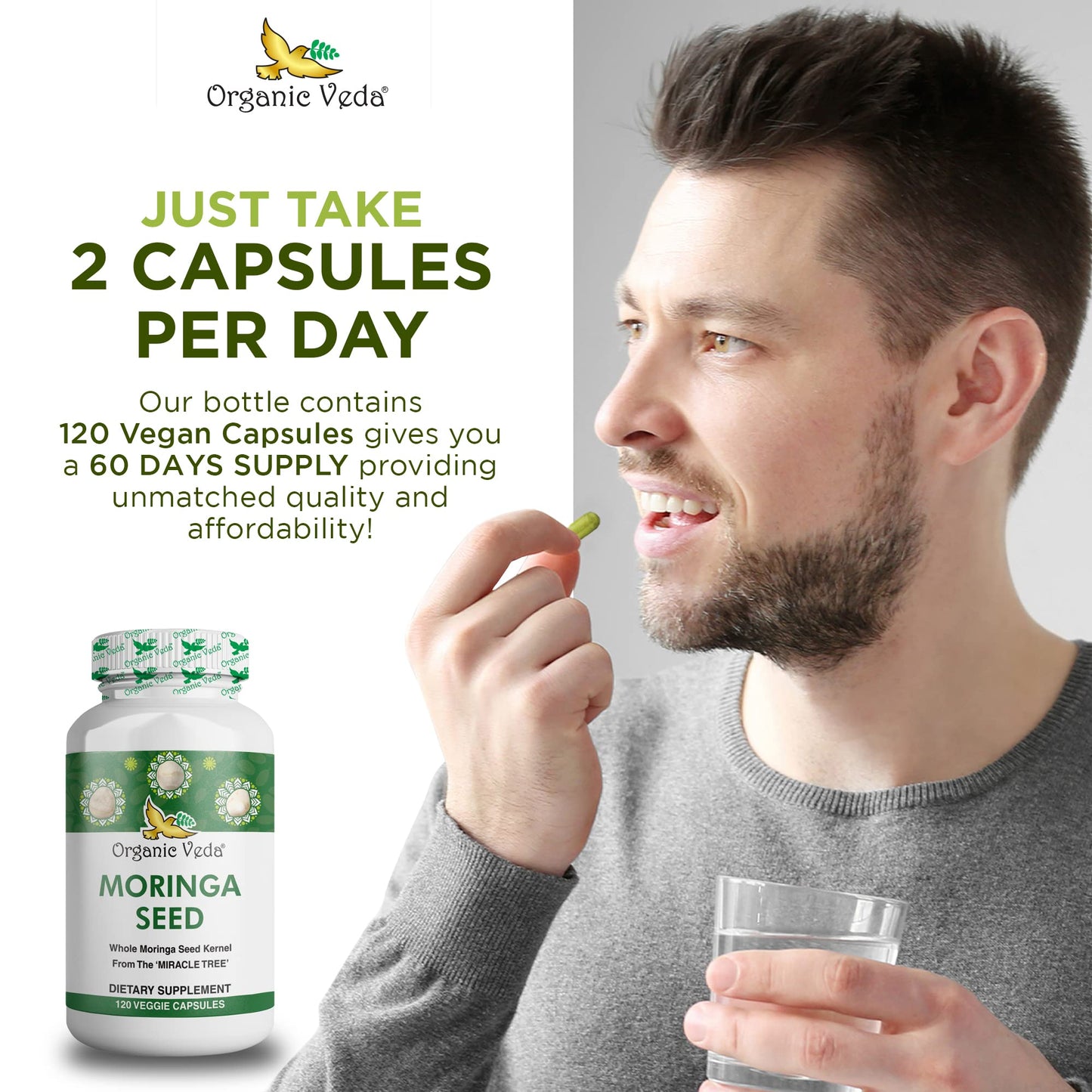 Organic Veda Moringa Seed Capsules - Pure Organic Moringa Capsules Seed Powder - Maple Wellness Supplements