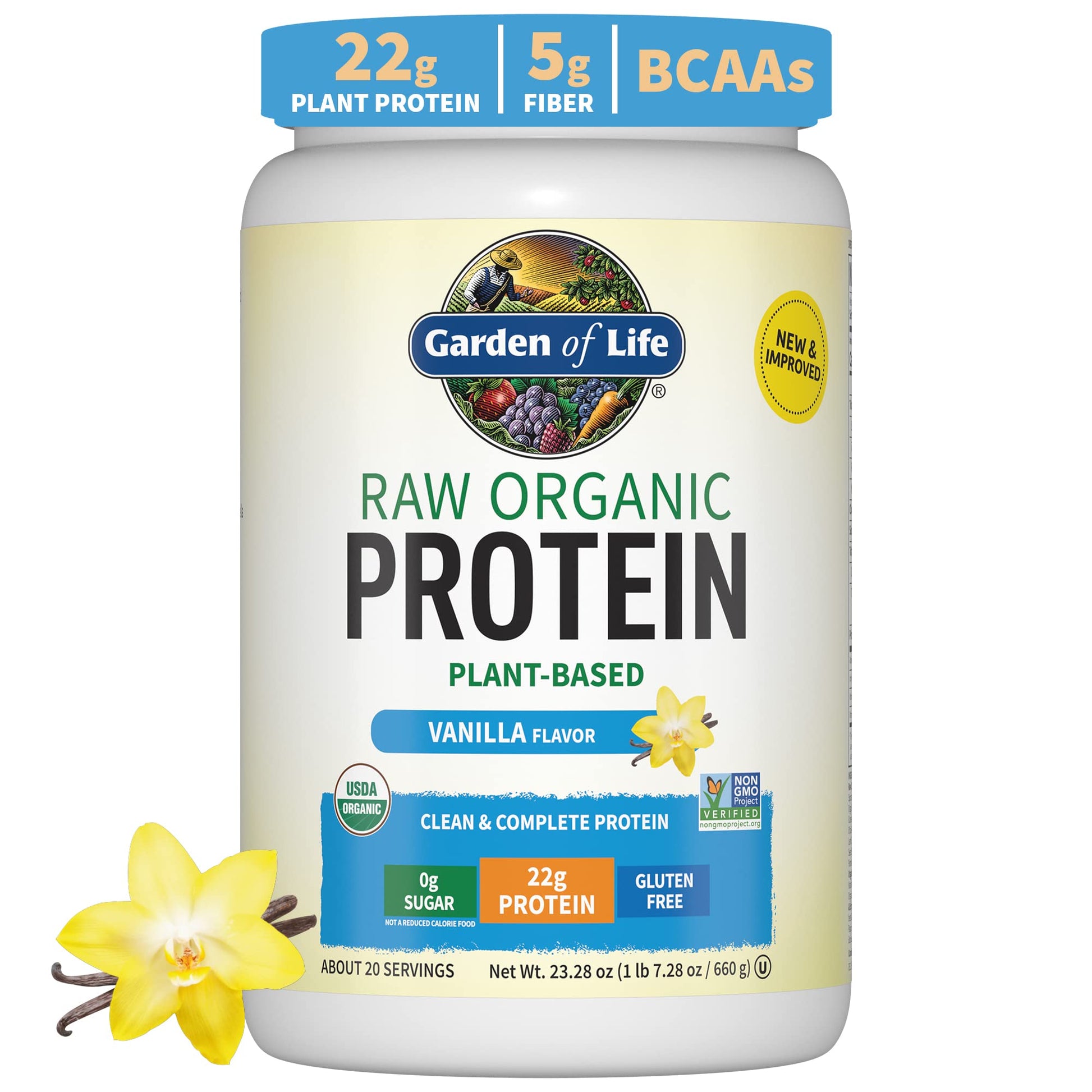 Organic Vegan Vanilla Protein Powder - Garden of Life – 22g Complete Plant Based Raw - Maple Wellness Supplements