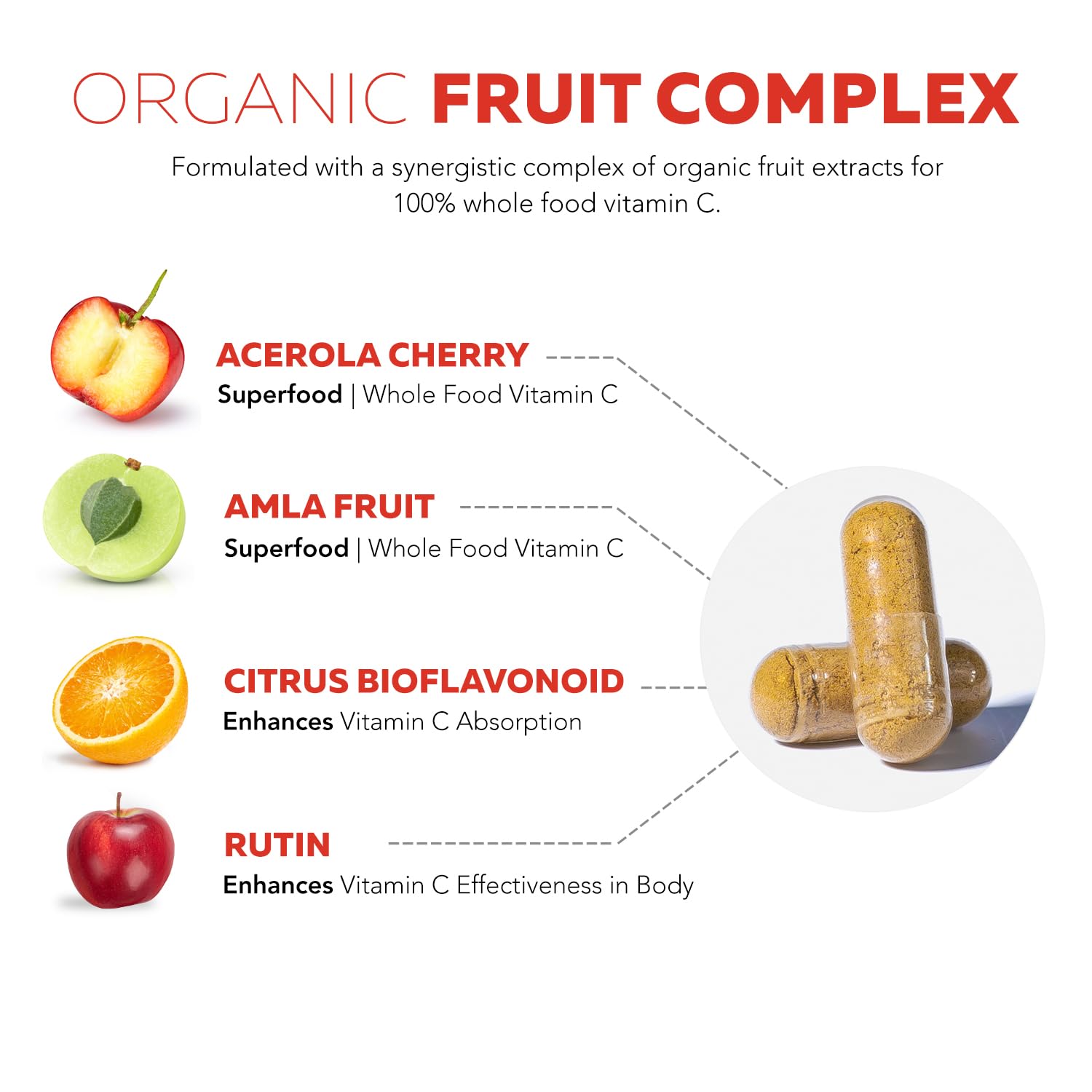 Organic Vitamin C | Whole Food Vitamin C from Fruit Plus Absorption Enhancing Cofactors - Vegan, Enhanced Bioavailability - Immune Support - Maple Wellness Supplements