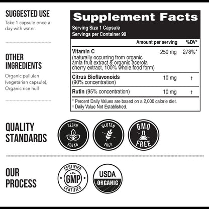 Organic Vitamin C | Whole Food Vitamin C from Fruit Plus Absorption Enhancing Cofactors - Vegan, Enhanced Bioavailability - Immune Support - Maple Wellness Supplements