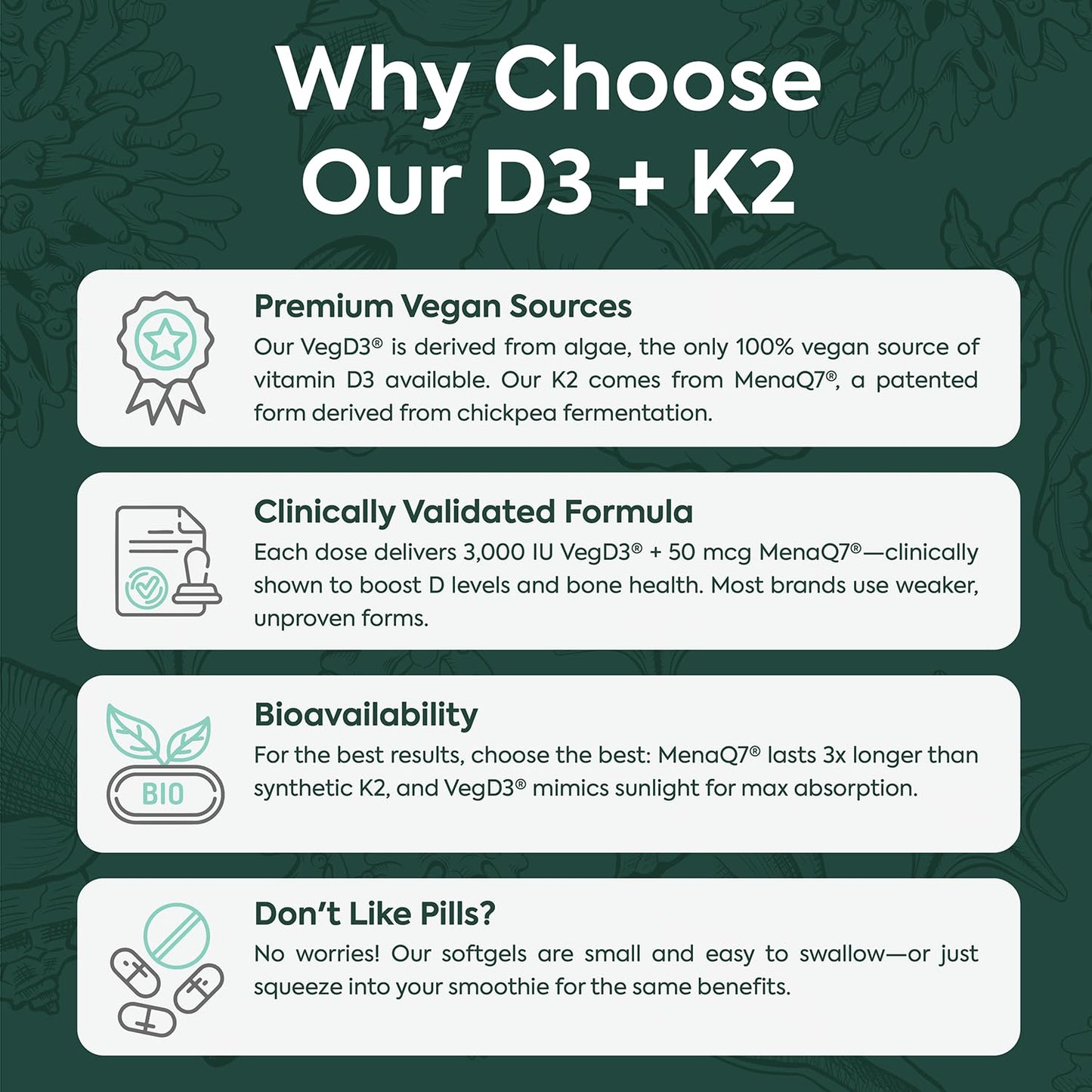 Organics Ocean Better D3 + K2-100% Organic VIT D3 and K2 Supplements with Maximum Bioavailability - Supports Bone Density, Calcium Balance, Immunity & Mood - 1-Pack, 30-Day Supply - Maple Wellness Supplements