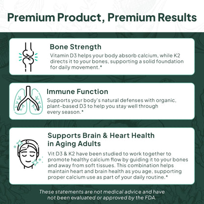 Organics Ocean Better D3 + K2-100% Organic VIT D3 and K2 Supplements with Maximum Bioavailability - Supports Bone Density, Calcium Balance, Immunity & Mood - 1-Pack, 30-Day Supply - Maple Wellness Supplements