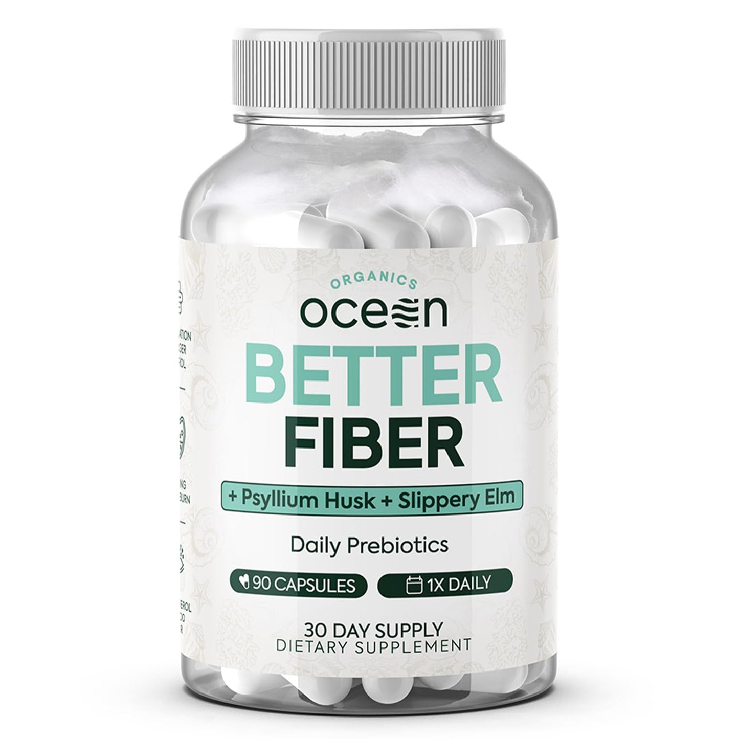 Organics Ocean Better Fiber - Daily Fiber Supplement - Soften Stool for Effortless Bowel Movements - with Psyllium Hulk and Slippery Elm - 90 Capsules - Maple Wellness Supplements