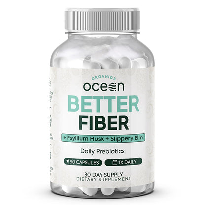 Organics Ocean Better Fiber - Daily Fiber Supplement - Soften Stool for Effortless Bowel Movements - with Psyllium Hulk and Slippery Elm - 90 Capsules - Maple Wellness Supplements