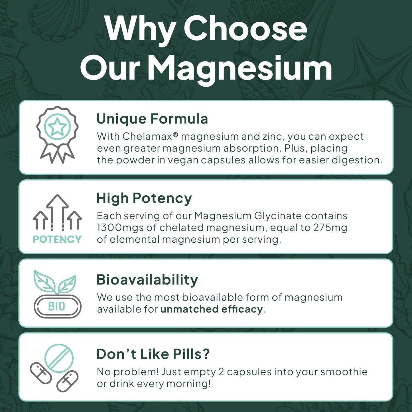 Organics Ocean Pure Magnesium Glycinate with Zinc - Maximum Strength Chelated Magnesium Supplement for Women and Men for Muscle Cramps and Sleep Support - 3 Bottles - Maple Wellness Supplements
