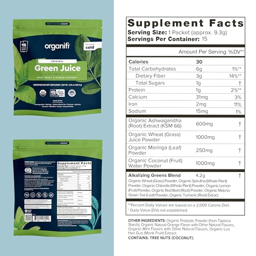 Organifi: GO Packs - Green Juice - Organic Superfood Supplement Powder - 15 Servings - Maple Wellness Supplements