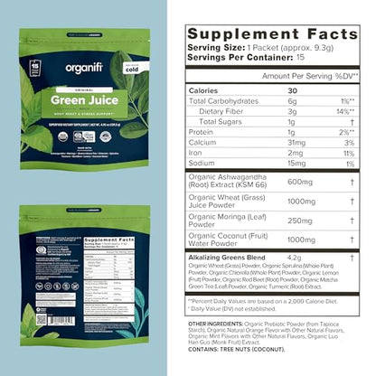 Organifi: GO Packs - Green Juice - Organic Superfood Supplement Powder - 15 Servings - Maple Wellness Supplements
