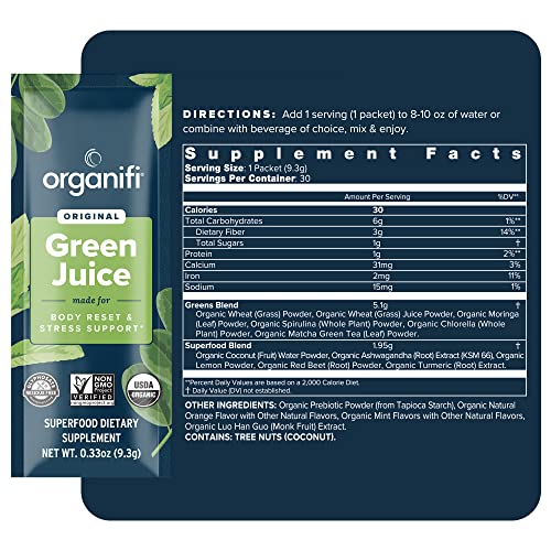 Organifi: GO Packs - Green Juice - Organic Superfood Supplement Powder - 30 Count - Maple Wellness Supplements