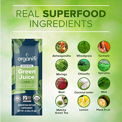 Organifi: GO Packs - Green Juice - Organic Superfood Supplement Powder - 30 Count - Maple Wellness Supplements