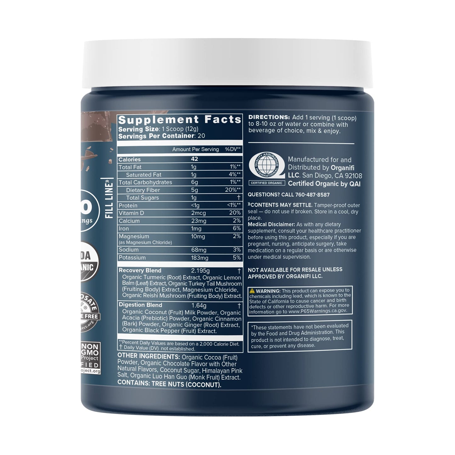 Organifi - Gold Chocolate - Superfood Supplement Powder - 20 Day Supply - Supports Rest - Maple Wellness Supplements